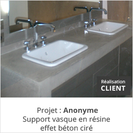 Réalisation client support vasque en résine effet béton ciré